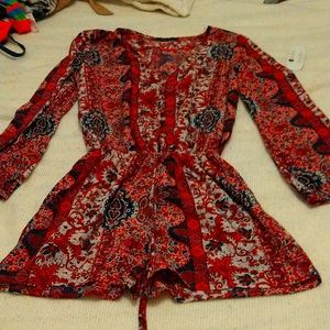 Red and black romper small by honey punch